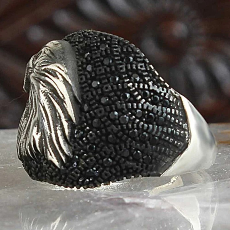 Multi Black Onyx Stone Eagle Style Silver Mens Ring Secondary image