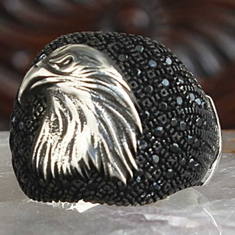 Multi Black Onyx Stone Eagle Style Silver Mens Ring Main image