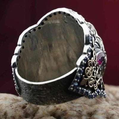 Multi Stone Luxury Green Tourmaline Stone 925 Silver Mens Ring Secondary image