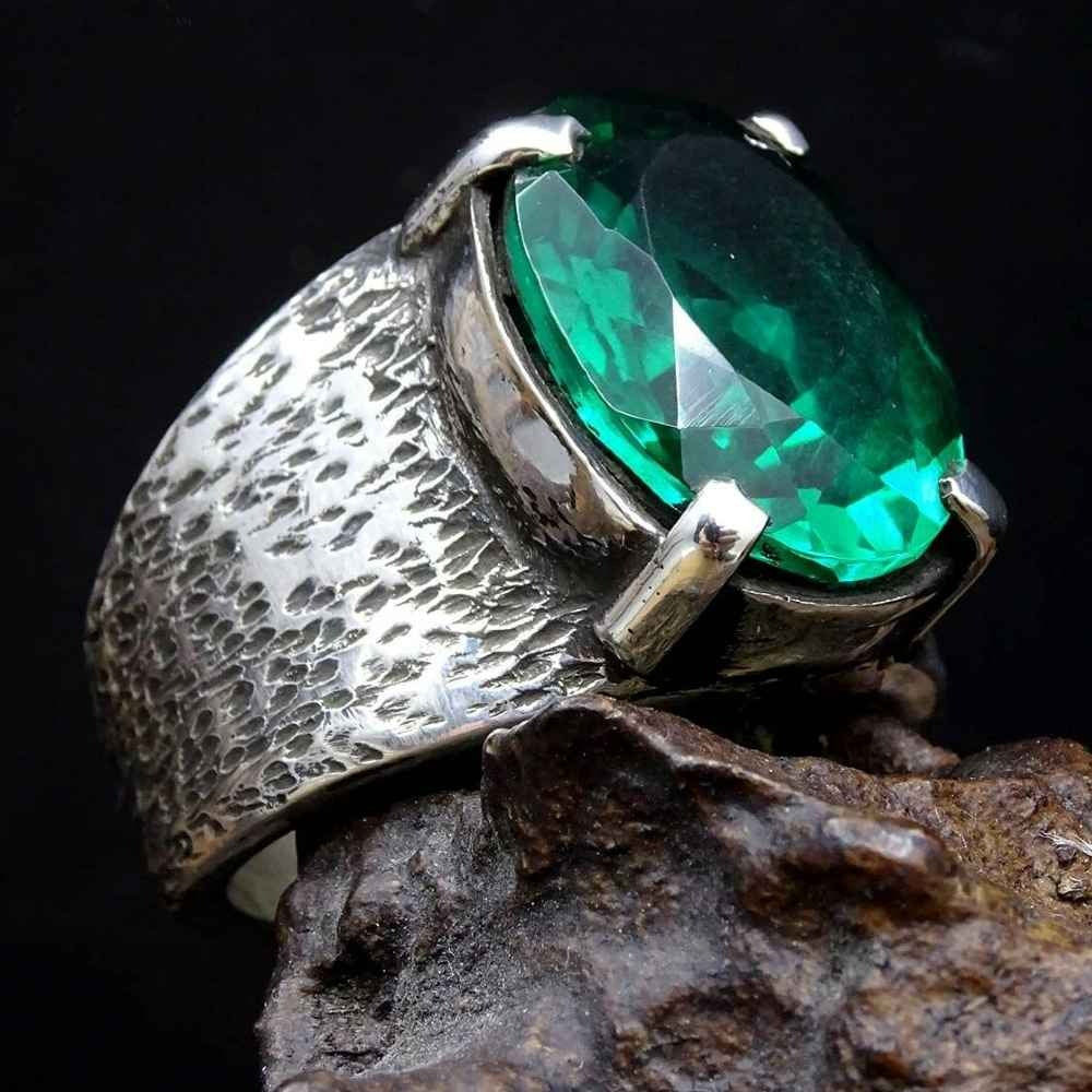 Natural Emerald Excellent Cut Silver Handmade Mens Ring Secondary image
