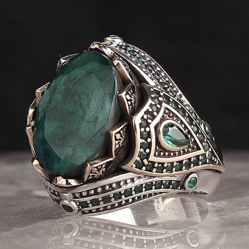 Natural Emerald Stone SilverExclusive Nice Mens Ring Main image