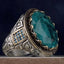 Natural Green Tourmaline Stone 925 Silver Hand Engraved Mens Ring