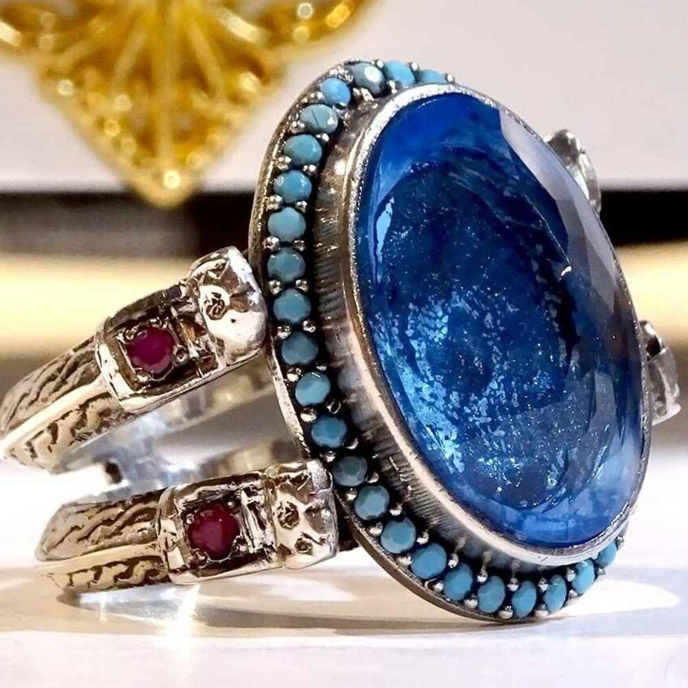 Natural Stones Silver Unique Mens Ring Main image