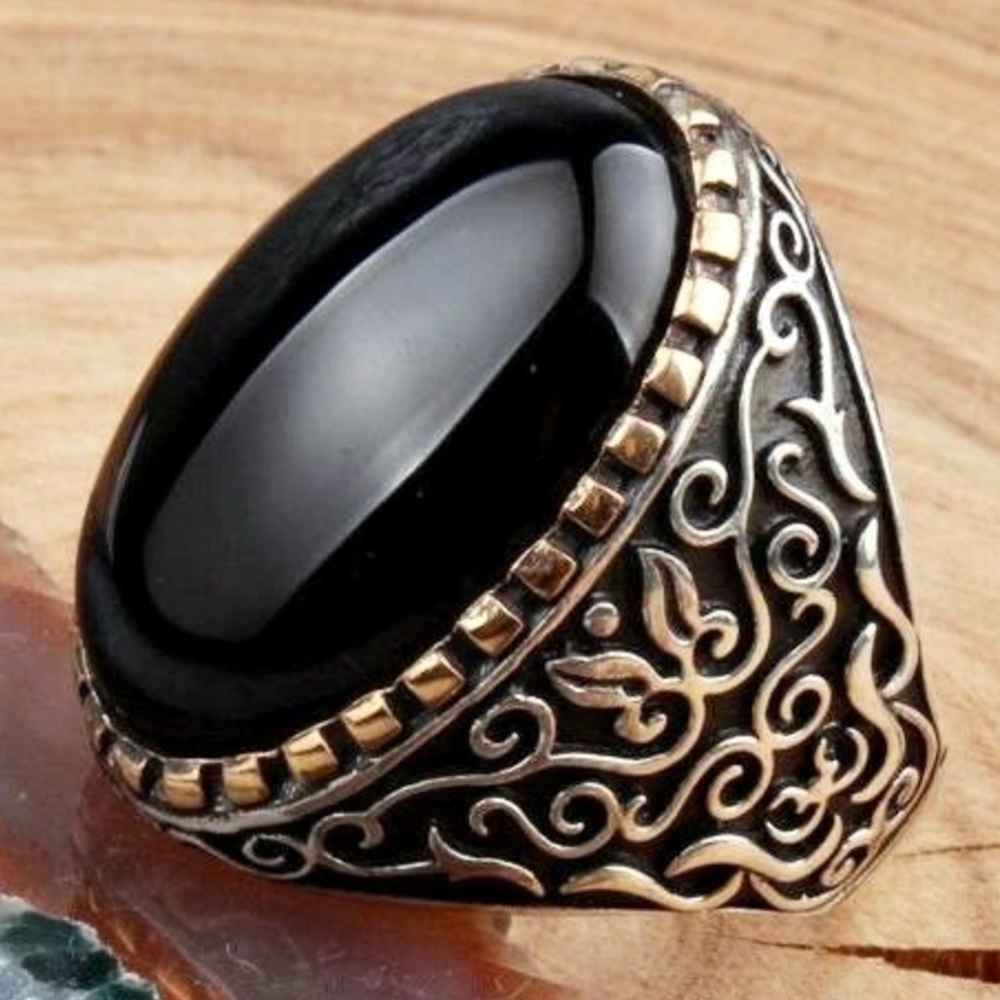 Noble Black Onyx Silver Mens Ring Main image
