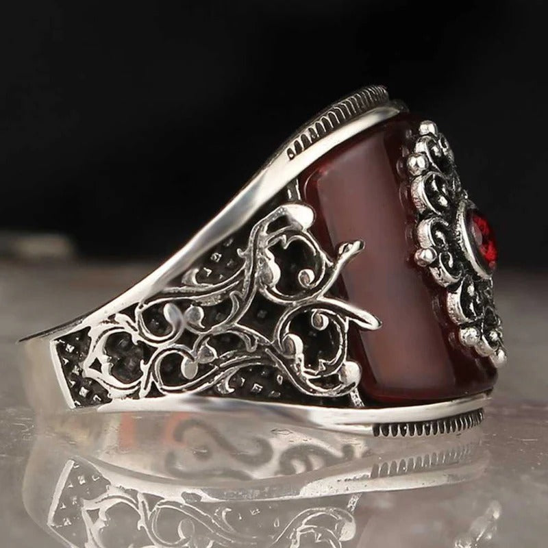 Noble Red Agate Best Silver Handmade Mens Ring Secondary image