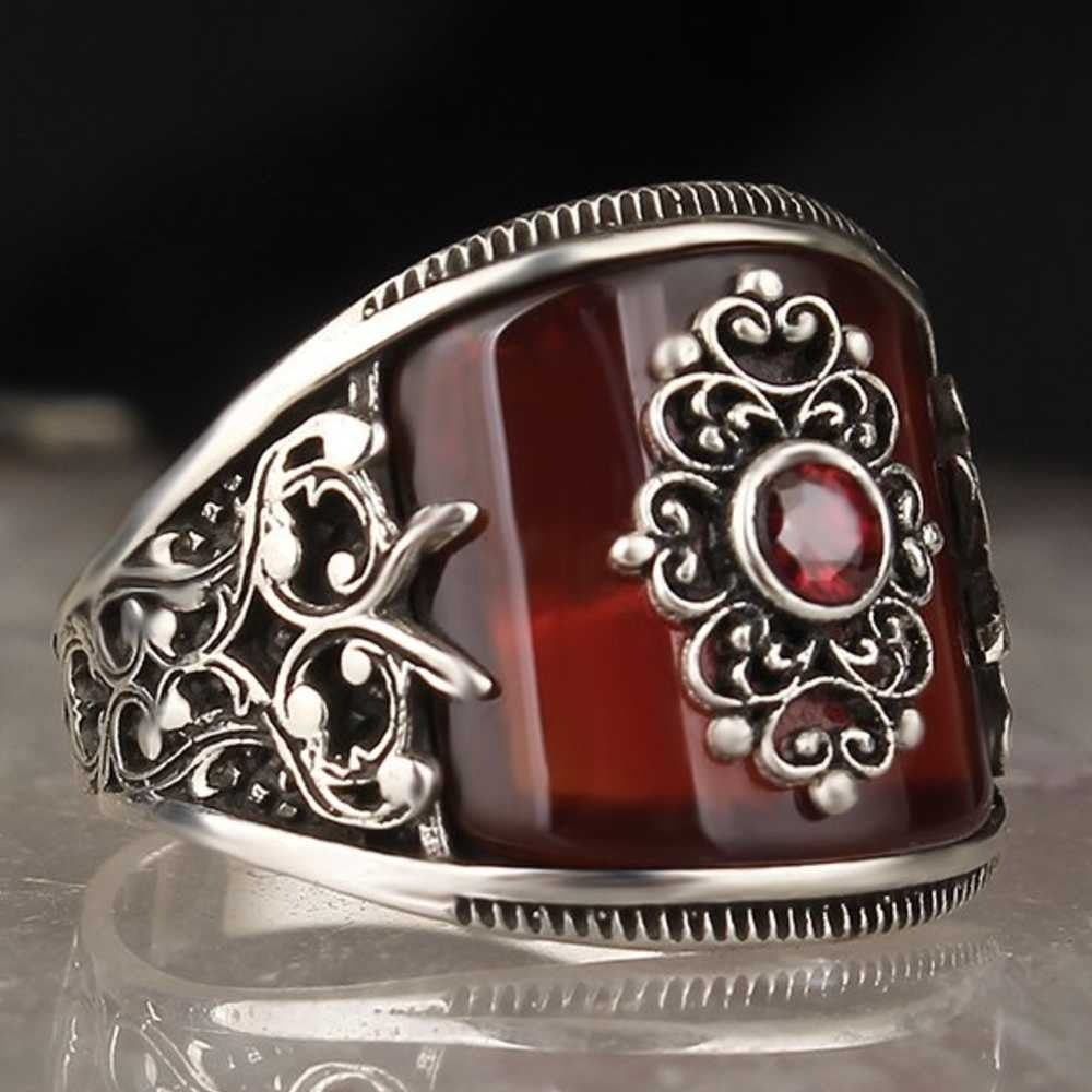 Noble Red Agate Best Silver Handmade Mens Ring Main image