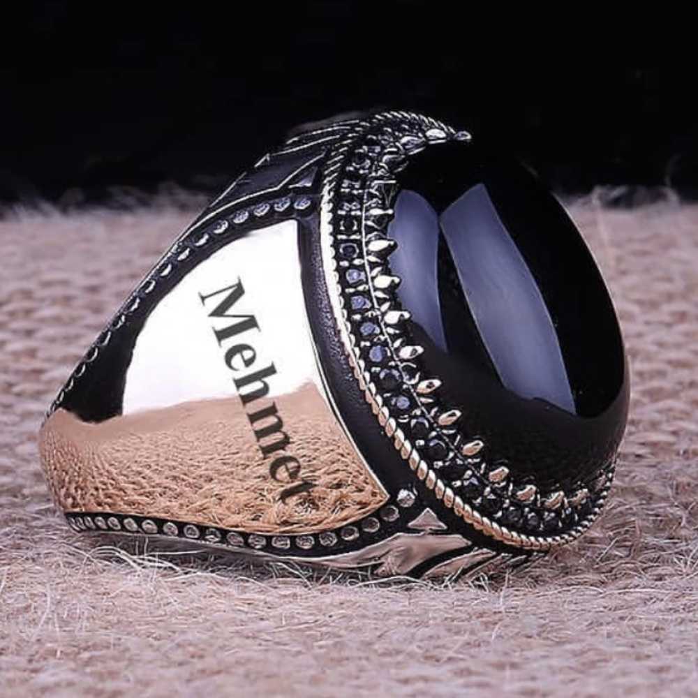 Onyx Stone Customizable Silver Mens Ring Main image