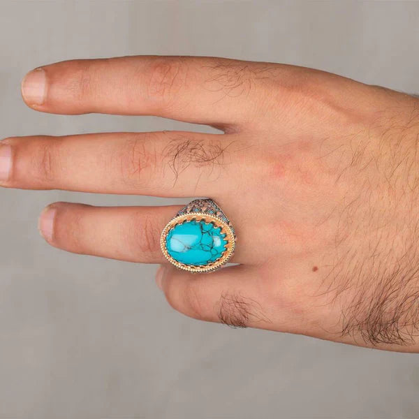 Original Silver Solid Turquoise Stone Showy Mens Ring Secondary image