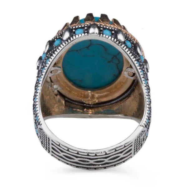 Original Silver Solid Turquoise Stone Showy Mens Ring