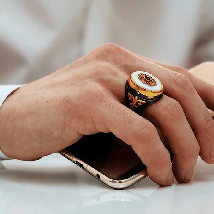Original Pearl Stone Silver Luxury Mens Ring Secondary image