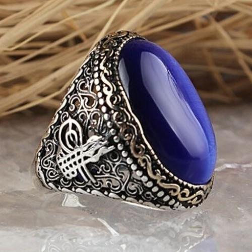 Ottoman Silver Blue Sapphire Stone Mens Ring Main image