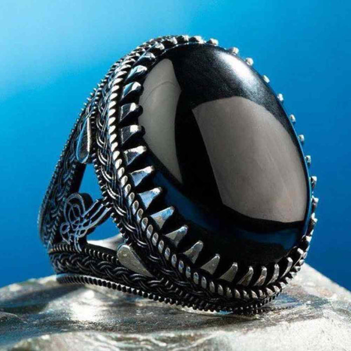 Ottoman Silver Deep Onyx Stone Mens Ring Main image