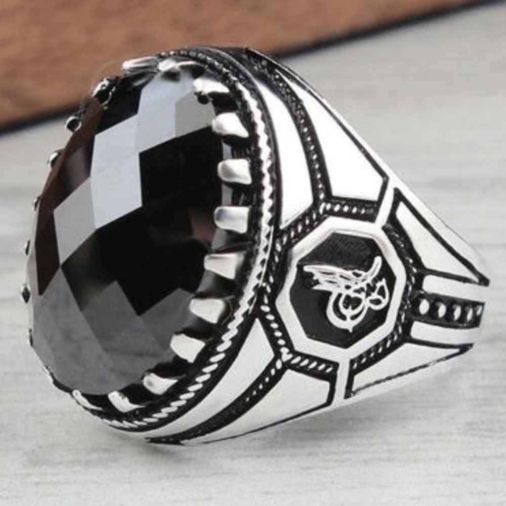 Ottoman Silver Heavy Onyx Stone Mens Ring Main image