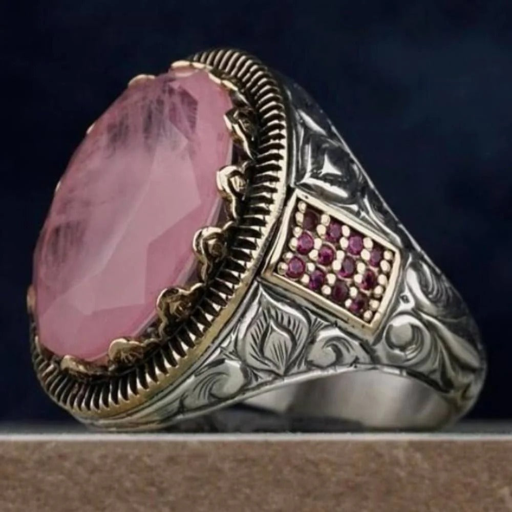 Pink Paraiba Tourmaline Stone Silver Mens Ring Main image