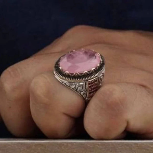 Pink Paraiba Tourmaline Stone Silver Mens Ring