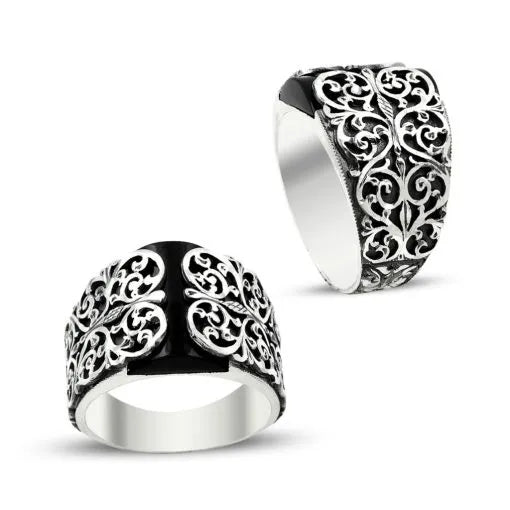 Hand Made Silver Man Ring Ivy Onyx Stone Main image