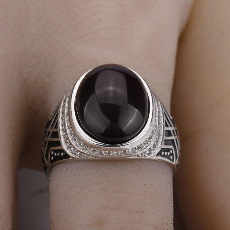 Silver with Dark Brown Agate Stone with Clear CZ Men Ring NS3 IS2 IS1 VAL1 Secondary image