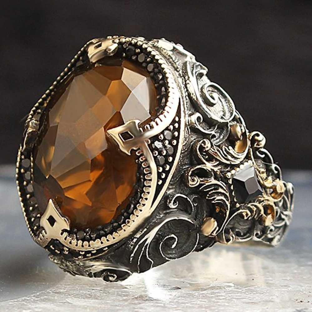 Raid Citrine and Onyx Silver Handmade Mens Ring Main image