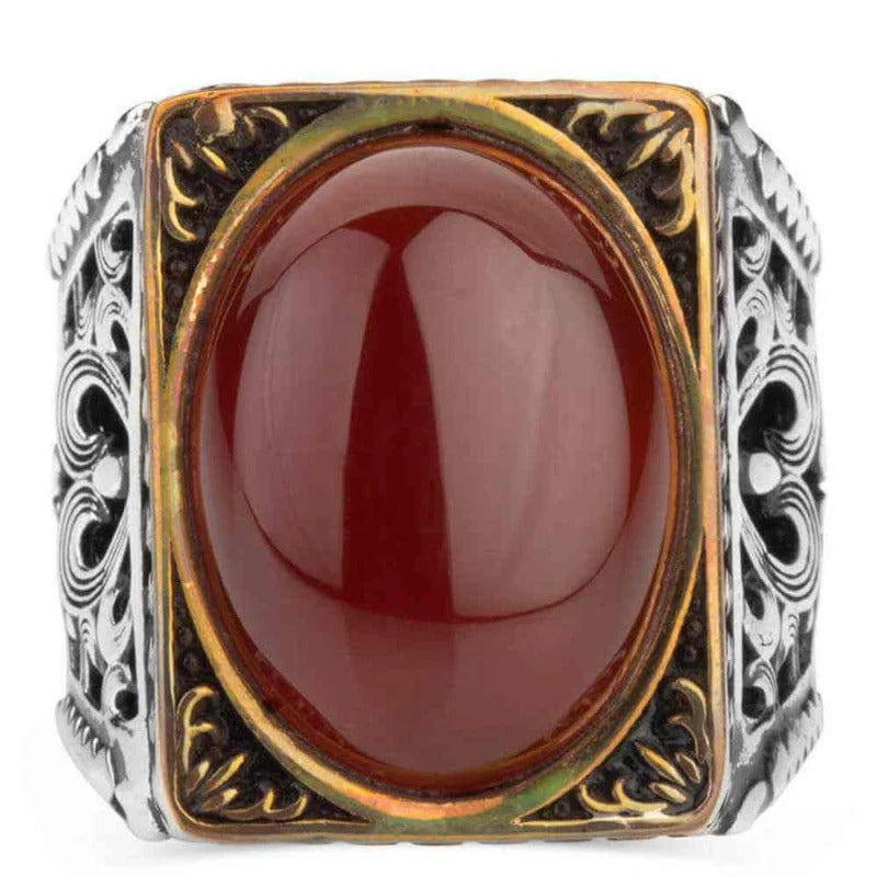 Rectangular Heavy Silver Agate Stone Mens Ring Secondary image