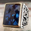 Rectangular Solid Silver Sapphire Stone Heavy Mens Ring
