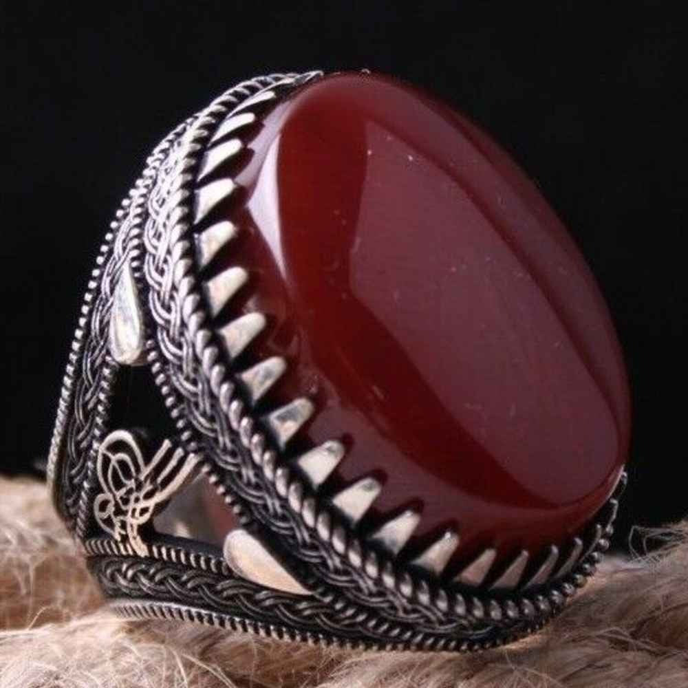 Red Liver Agate Stone Handmade Silver Mens Ring Main image