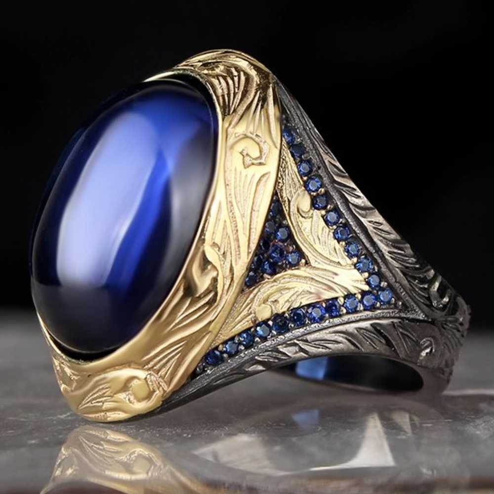 Rhodium Sapphire Stone Luxury Silver Mens Ring Main image