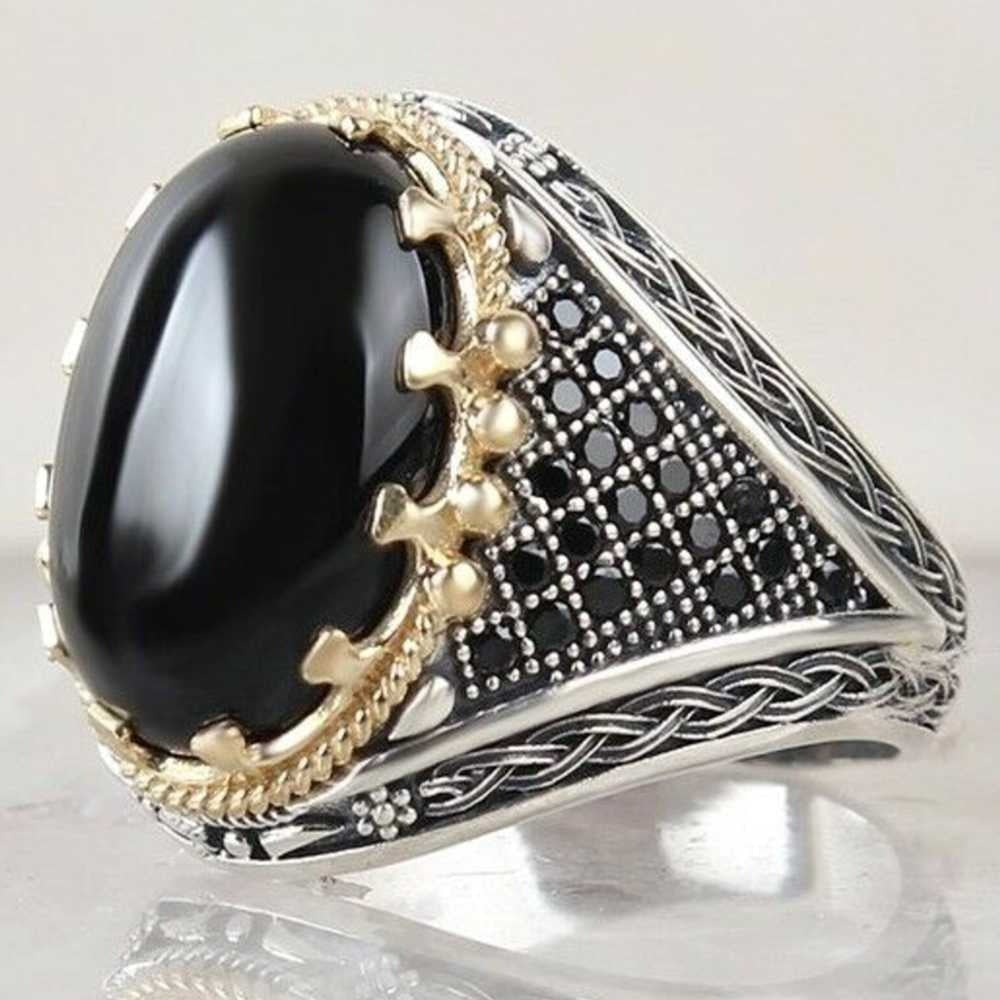 Round Multi Onyx Stone Silver Handmade Mens Ring Main image