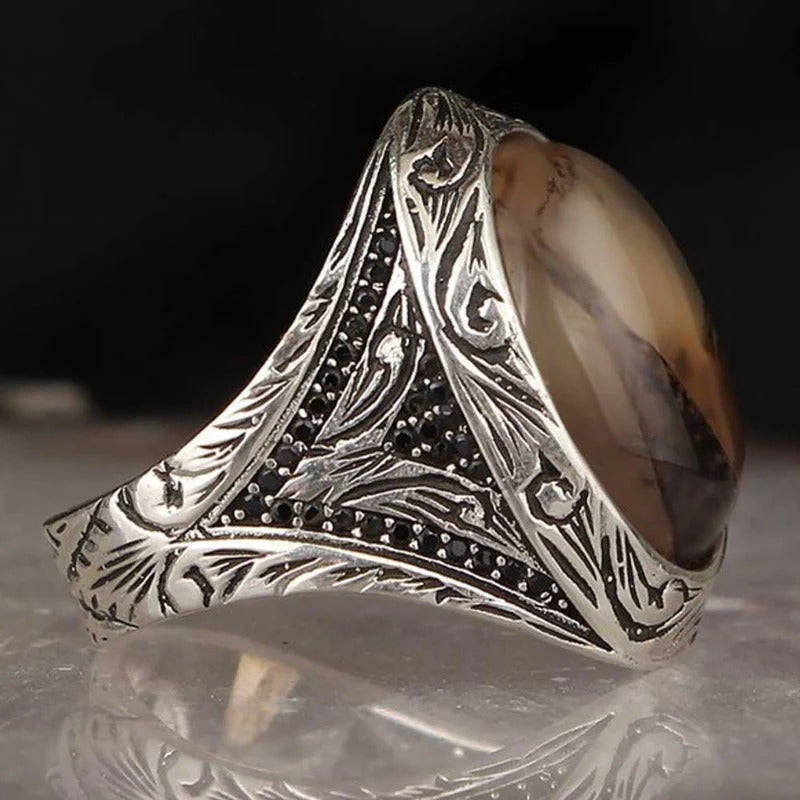 Royal Silver Natural Yemeni Agate Stone Mens Ring Secondary image