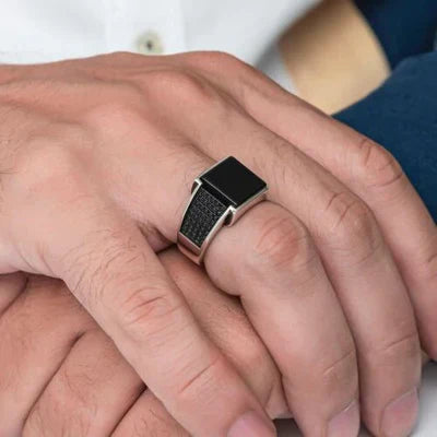 Timeless Black Square Onyx-Silver