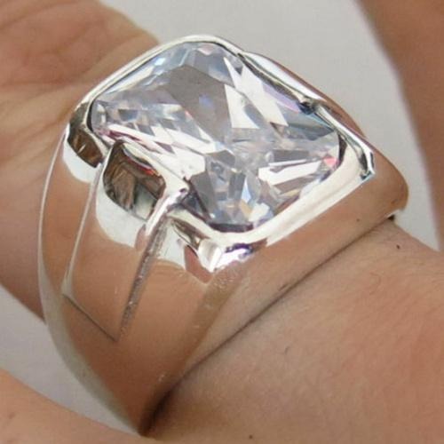 Simple Design Silver Zircon Stone Mens Ring Main image