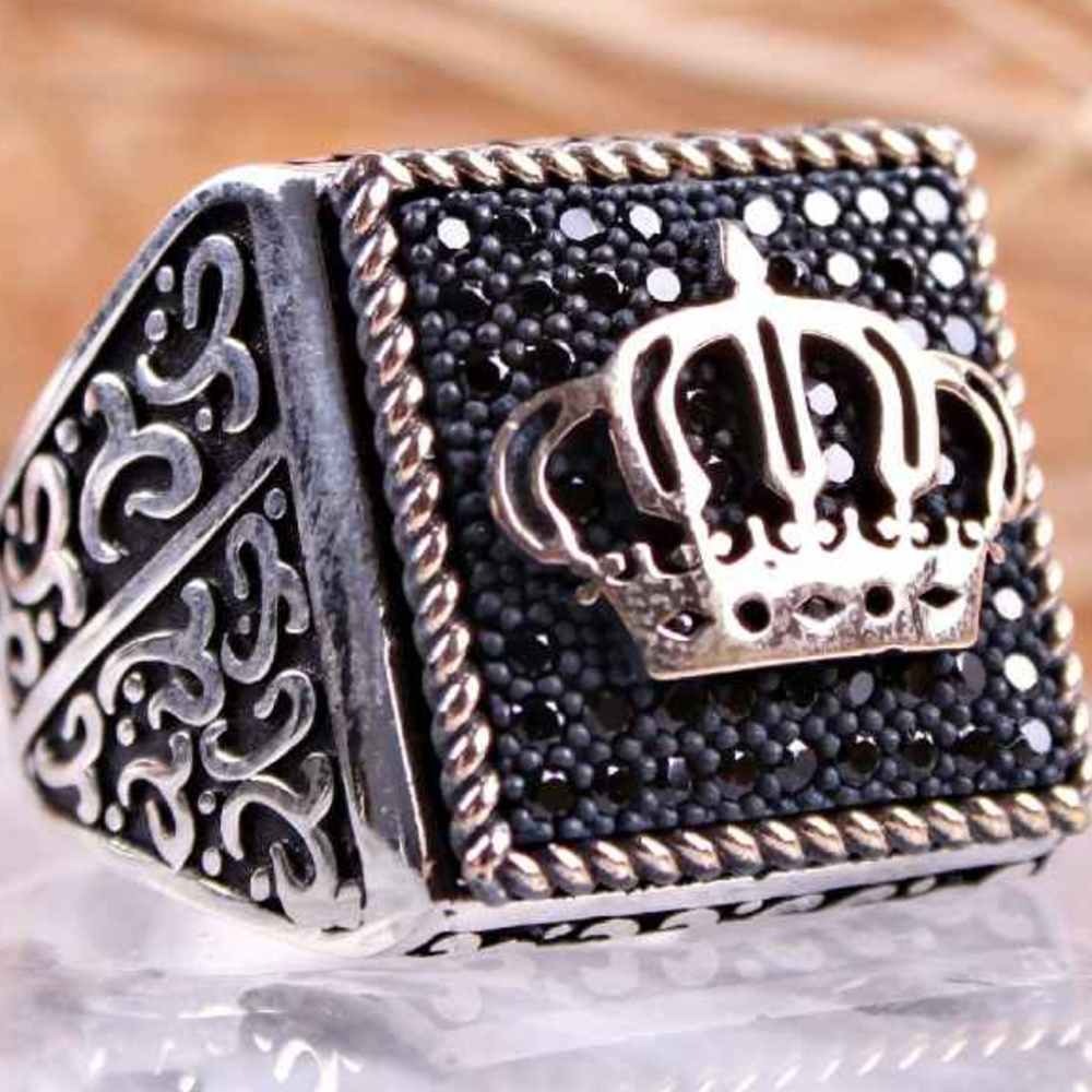 Square Onyx Stone Silver King Desing Mens Ring Main image