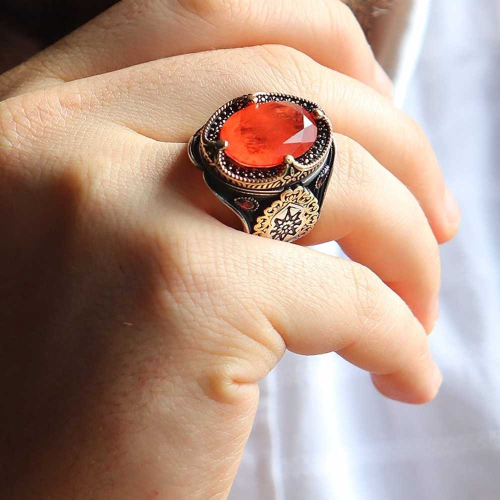 Star Style Silver Elegant Citrine Stone Mens Ring Secondary image