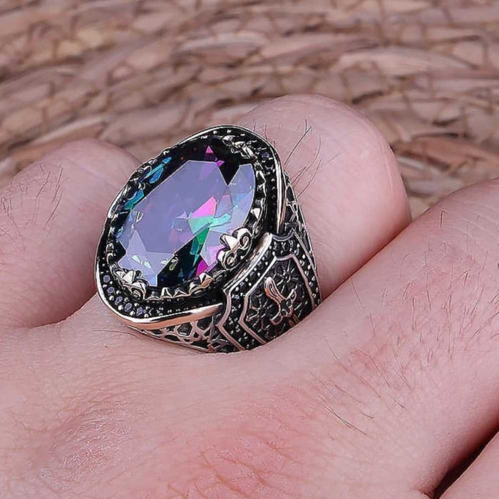 Sword Style Mystic Topaz Handmade Silver Mens Ring Secondary image