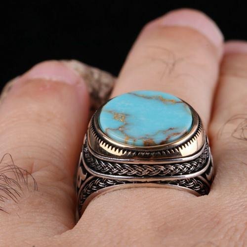 Turquoise Stone Best Silver Mens Ring Secondary image