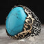 Veined Turquoise Stone Silver Blue Mens Ring