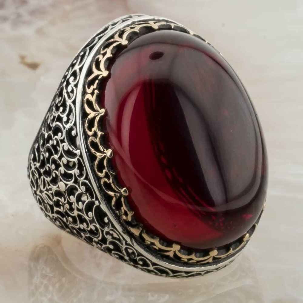 Very Heavy Silver Ruby Stone Mens Ring Secondary image