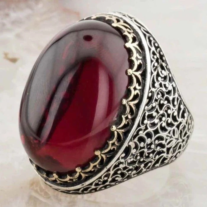 Very Heavy Silver Ruby Stone Mens Ring Main image