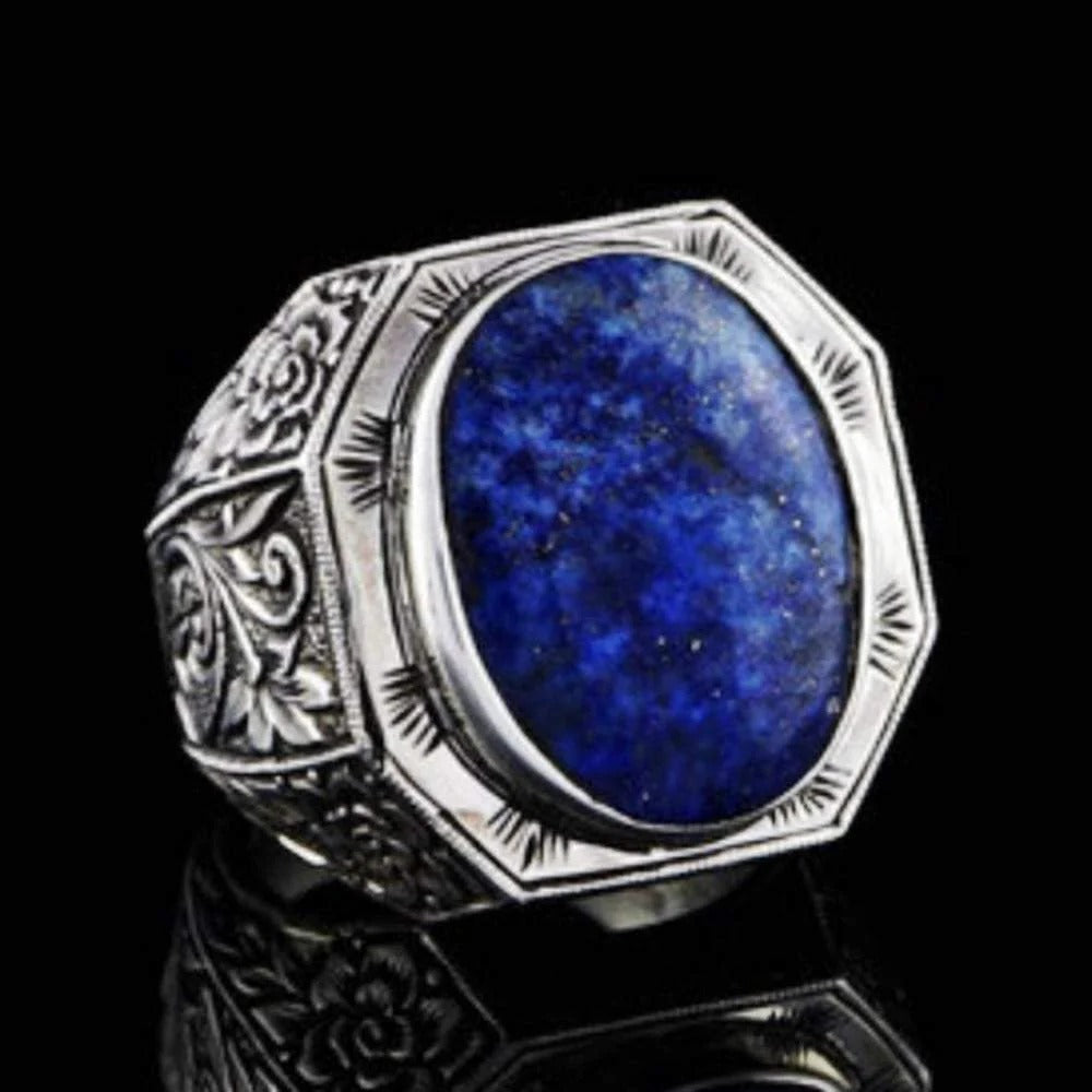Very Heavy Natural Lapis Stone Silver Mens Ring Main image